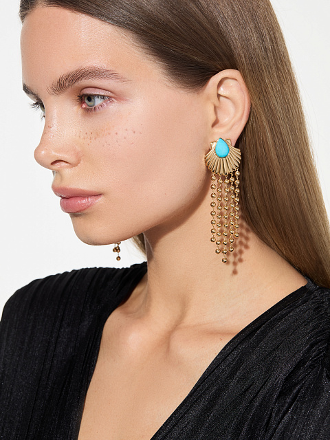 Long shell earrings with turquoise, 2