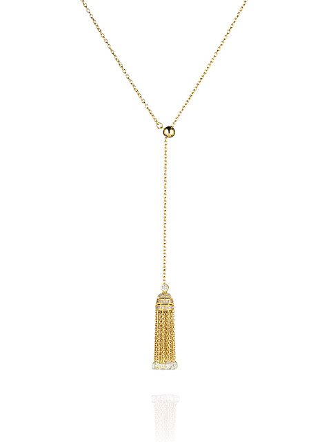 Gold & Yellow Diamonds Tassel Lariat Necklace, 1