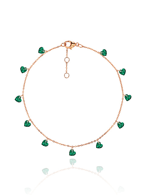 Rose Silver & Heart Shaped Cubic Zirkonia Anklet, 1 Rose Silver & Heart Shaped Cubic Zirkonia Anklet, 1