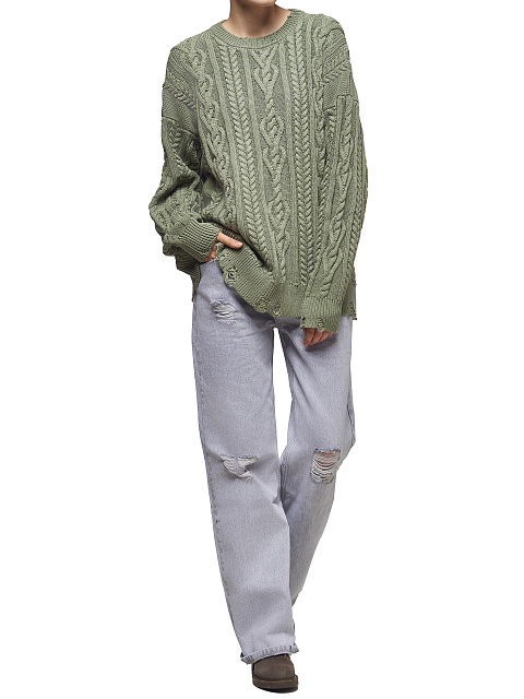 Green Unisex Cable Knit Cotton Sweater, 6 Green Unisex Cable Knit Cotton Sweater, 6