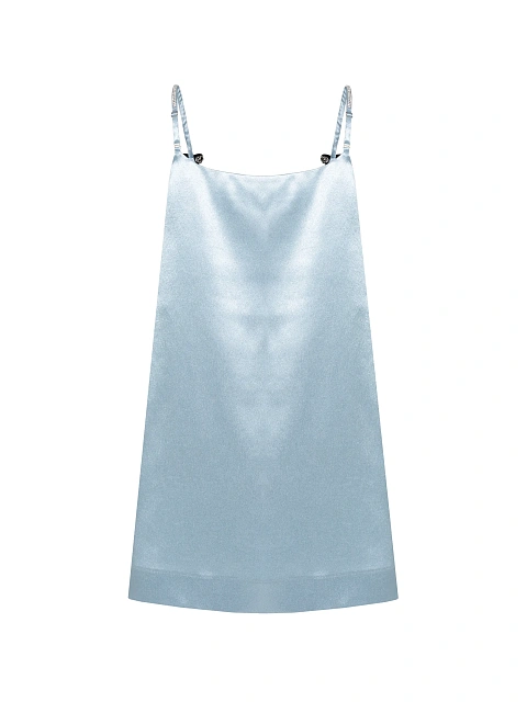 Blue Satin Mini Dress With Rhinestone Bows, 5