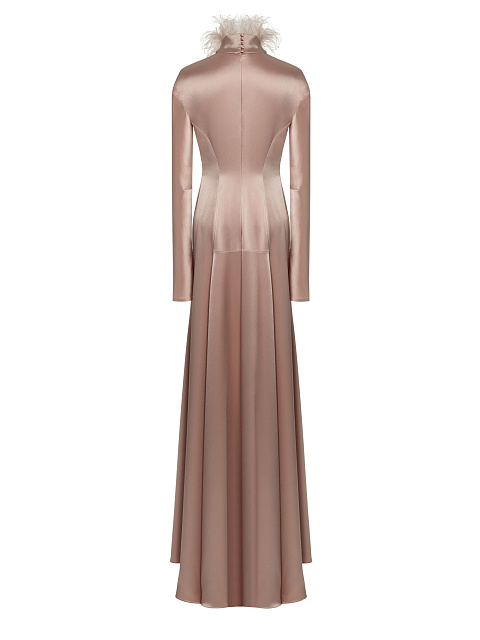 Powder Silk Maxi Dress With Feathers And Rhinestones, 3