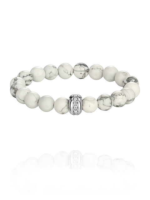 Silver, Cacholong & Cubic Zirconia Bracelet, 1 Silver, Cacholong & Cubic Zirconia Bracelet, 1
