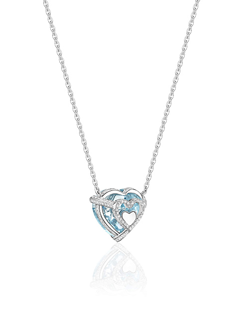 White gold necklace with heart-shaped pendant with blue lab-grown diamond, 6