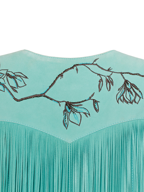 Turquiose Embroidered Fringed Suede Jacket, 3 Turquiose Embroidered Fringed Suede Jacket, 3
