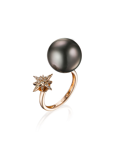 Rose gold ring with pearl and brown diamonds, 1