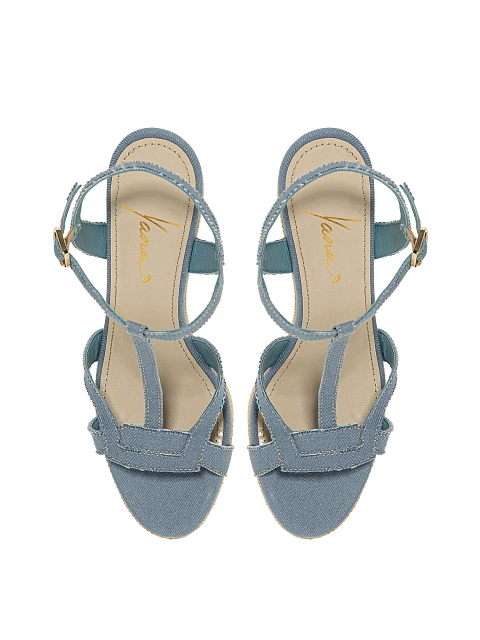 Blue Denim Wedge Sandals, 4