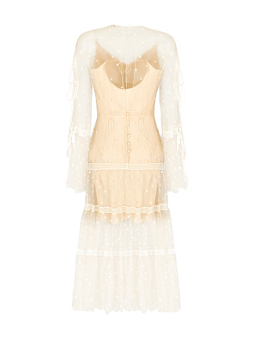 Beige Polka Dot Midi Dress, 2