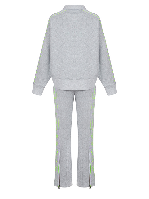 Grey & Neon Green Lily Embroidered Jersey Suit, 2