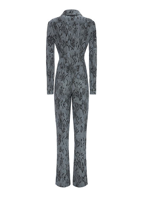 Snake Printed  Grey Cotton Jumpsuit, 2