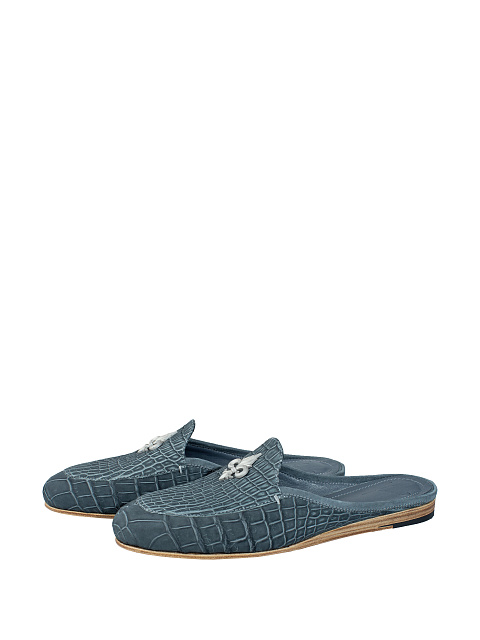 Blue Crocodile Leather Mules, 1