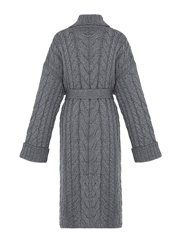 Dark Grey Cashmere & Merino Wool Belted Cardigan, 2