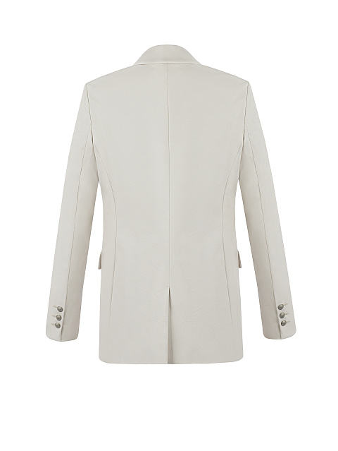 White Faux Leather Double-Breasted Jacket, 3
