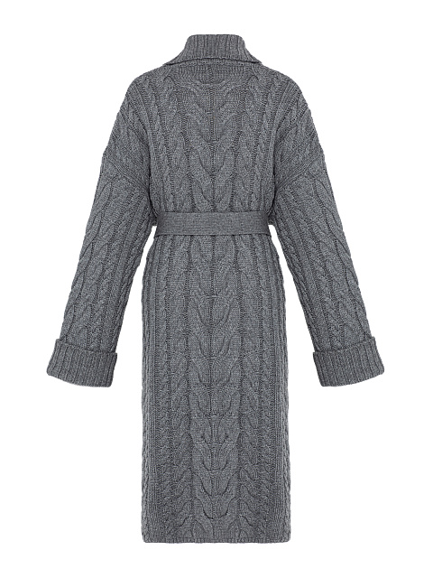 Dark Grey Cashmere & Merino Wool Belted Cardigan, 2