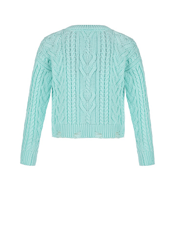 Kids Turquoise Cable Knit Cotton Mix Sweater, 2