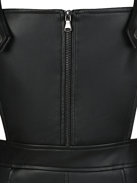 Black Faux Leather Suspender Skirt, 3