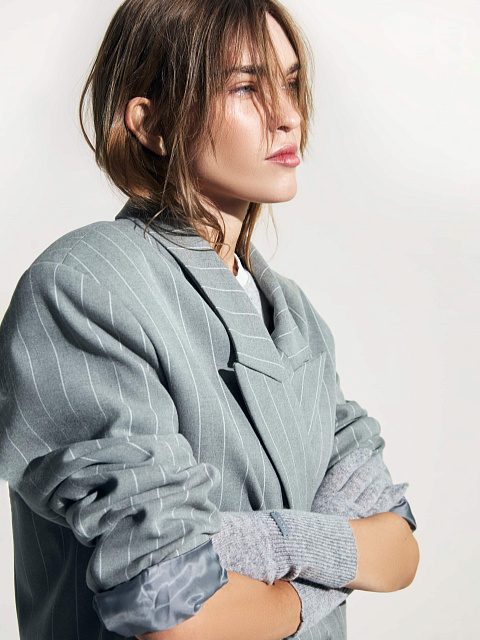 Grey Oversized Striped Jacket, 3 Grey Oversized Striped Jacket, 3