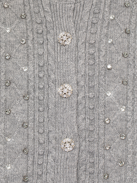 Grey Rhinestones Cashmere Cardigan, 3