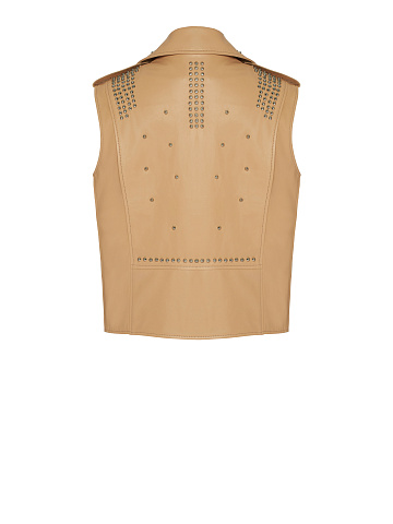Light Beige Studded Leather Vest, 2
