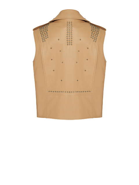 Light Beige Studded Leather Vest, 2