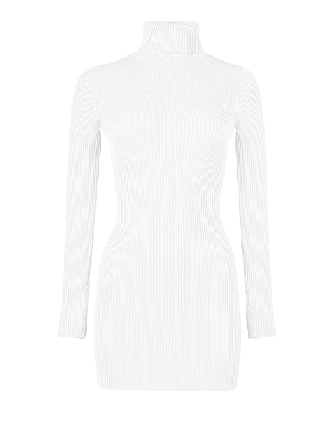 White Rib Knit Turtleneck Mini Dress, 1 White Rib Knit Turtleneck Mini Dress, 1