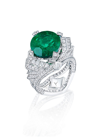 White Gold Emerald Diamond Ring, 1