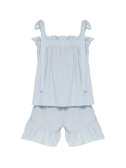 Light blue set with tie top and ruffled shorts, 2