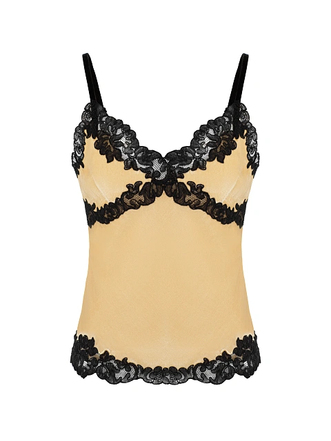 Yellow Lace Trim Velvet Top, 1