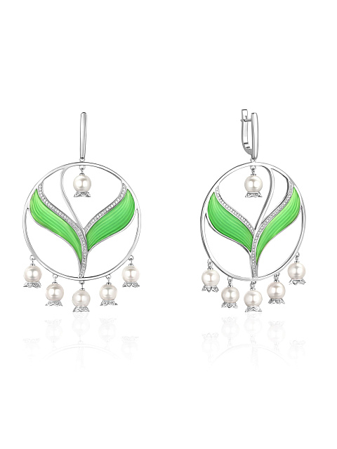 White gold hoops with pearls and diamonds, 1