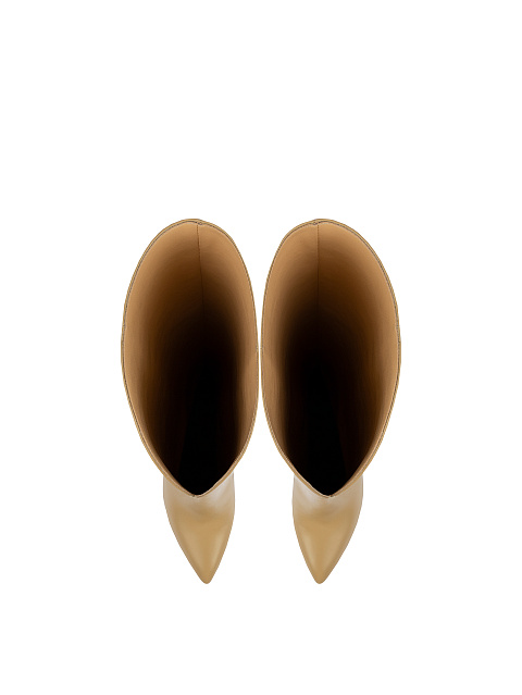 Beige Leather Heeled Tall Boots, 4