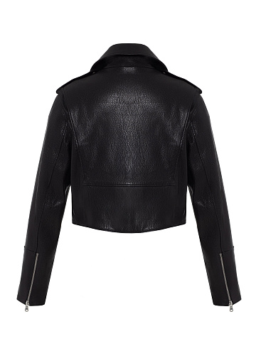 Black Cropped Leather Biker Jacket, 2