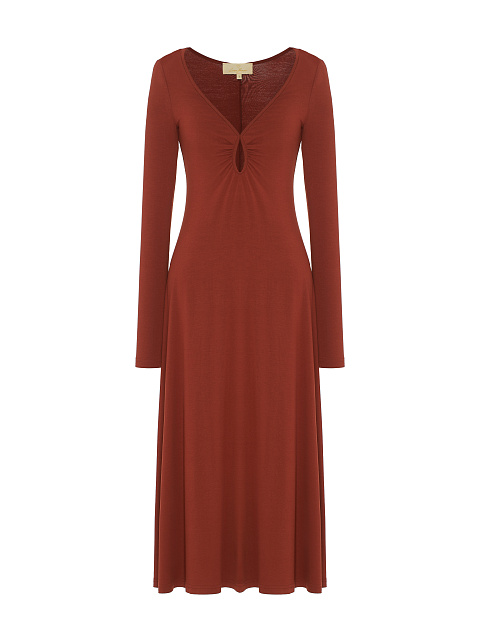 Brown Rayon Jersey Midi Dress, 1