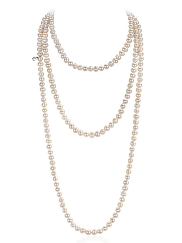 Silver necklace with white pearl beads, 150 cm, 1