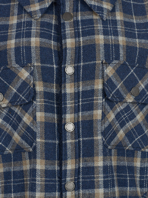 Men's Navy Blue Checked Blue Faux Fur Lined Shirt, 3