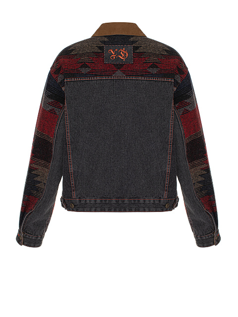 Grey Wool & Suede Trim Denim Jacket, 7