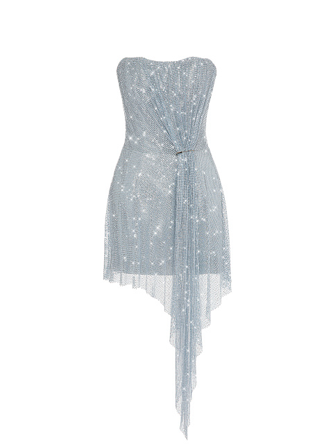 Light Blue Rhinestone Mesh Mini Dress, 1