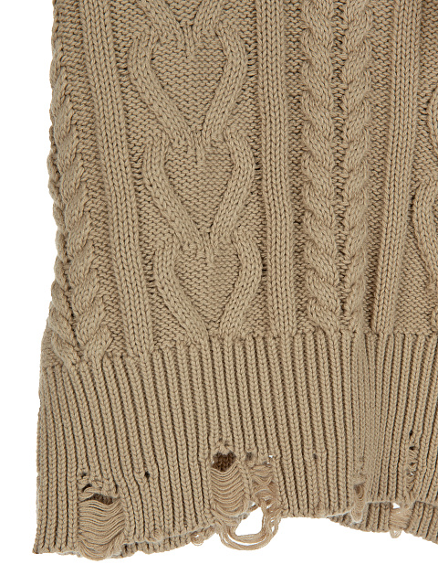 Dark Beige Cotton Cropped Cable Knit Sweater, 3