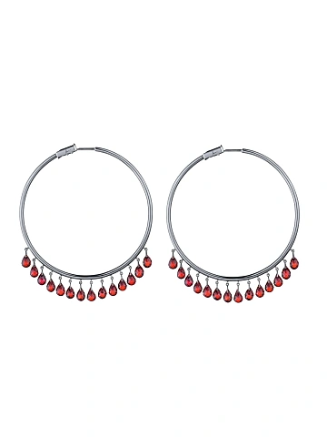 Black Gold & Briolette-cut Garnet Hoop Earrings, 1