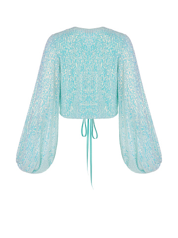 Turquoise Sequined Wrap Top, 2