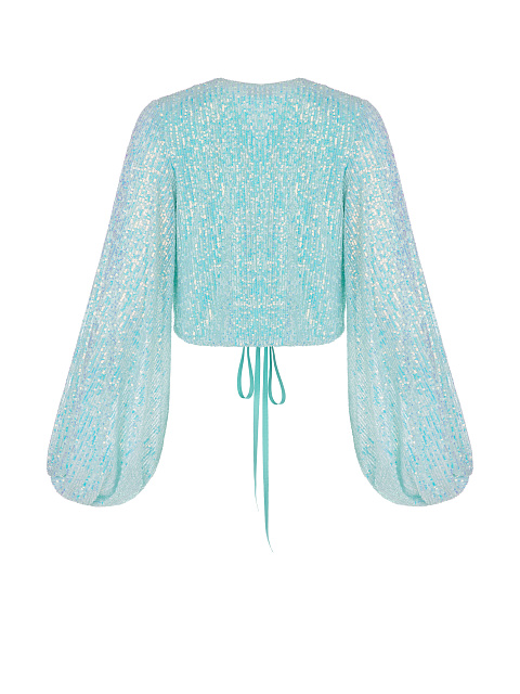 Turquoise Sequined Wrap Top, 2