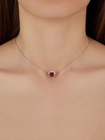 Heart Tourmaline, Round Diamond & White Gold Necklace, 2