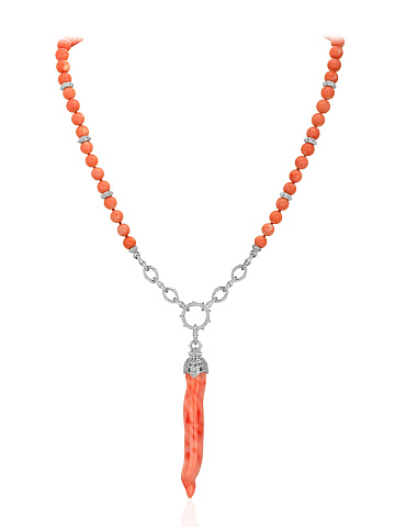 White gold necklace with coral and diamonds pendant, 1