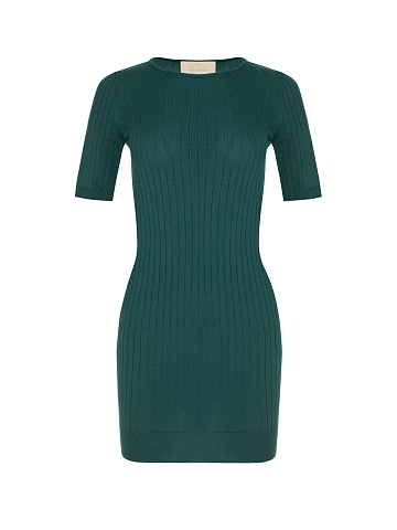 Green Ribbed Knit Mini Dress, 1