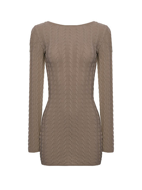 Brown knitted mini dress with open back, 1