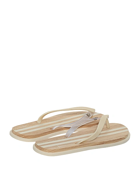 Beige flip-flops with wood-effect print, 3