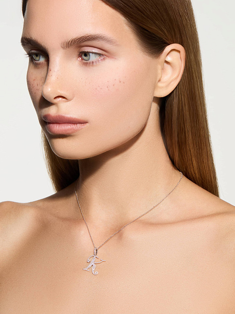 White gold necklace with a K-shaped diamond pendant, 2