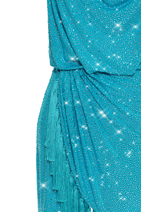 Turquoise Rhinestones & Fringe Mini Dress, 3