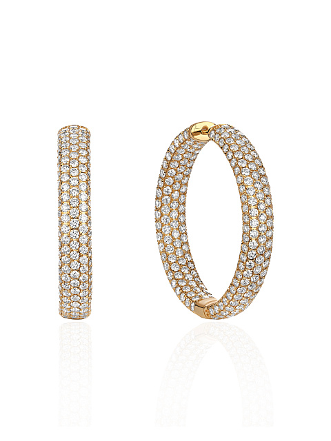 Yellow gold hoops with round-cut diamonds, 1