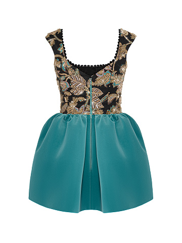 Embroidered Jacquard & Velvet Mini Dress, 2