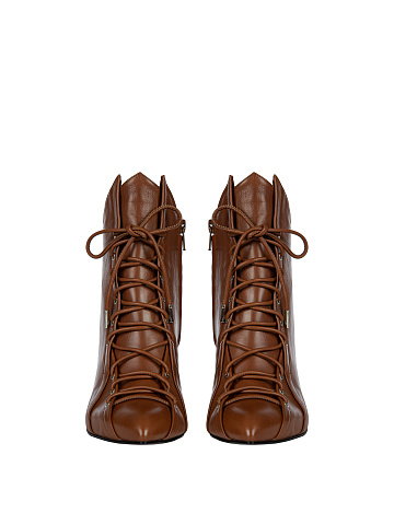 Brown Leather Lace-Up Ankle Boots, 2